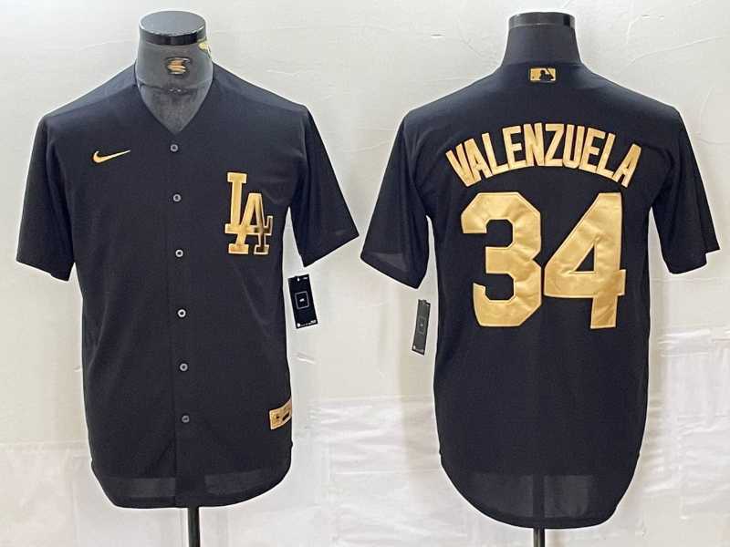 Men%27s Los Angeles Dodgers #34 Toro Valenzuela Black Gold Cool Base Stitched Baseball Jersey->los angeles dodgers->MLB Jersey